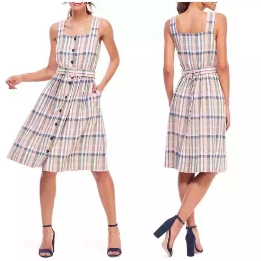 Plaid Midi Dress Pockets Preppy 50s A-Line Romantic Wedding Party Summer